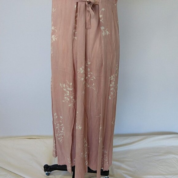 Orvis Grunge Pink Crinkle 100% Rayon Maxi Dress S Short Sleeve Floral Tie Back - Picture 8 of 9